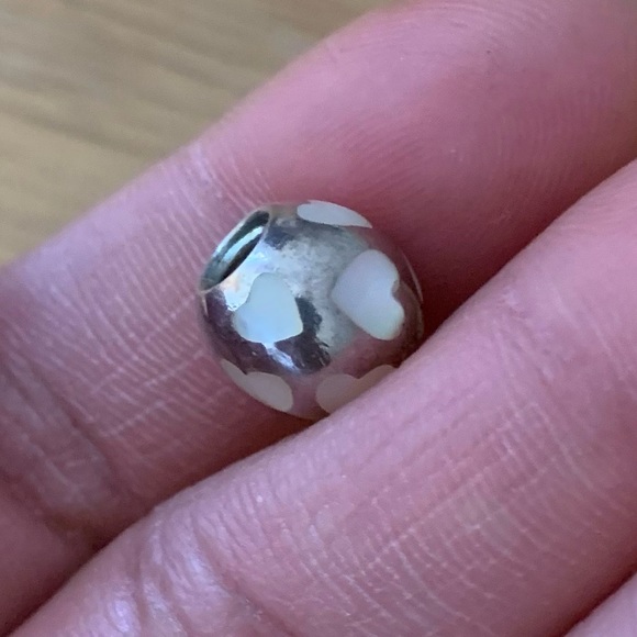 Retired Pandora Love You Pearl Enamel Inlay Heart Round Bead Charm EUC - Picture 6 of 8